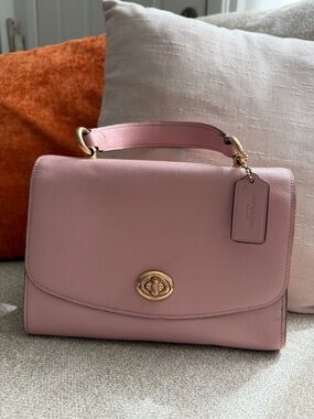 Coach Pink Crossgrain Leather Top Handle Turnlock Flap Satchel Bag